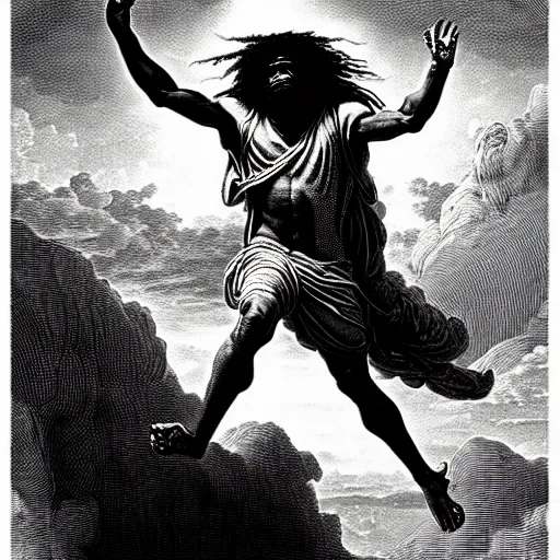 Image similar to cheef keef ascending into heaven holding pounds of weed bags, biblical image, style of gustave dore, highly detailed, beautiful, high contrast, black and white