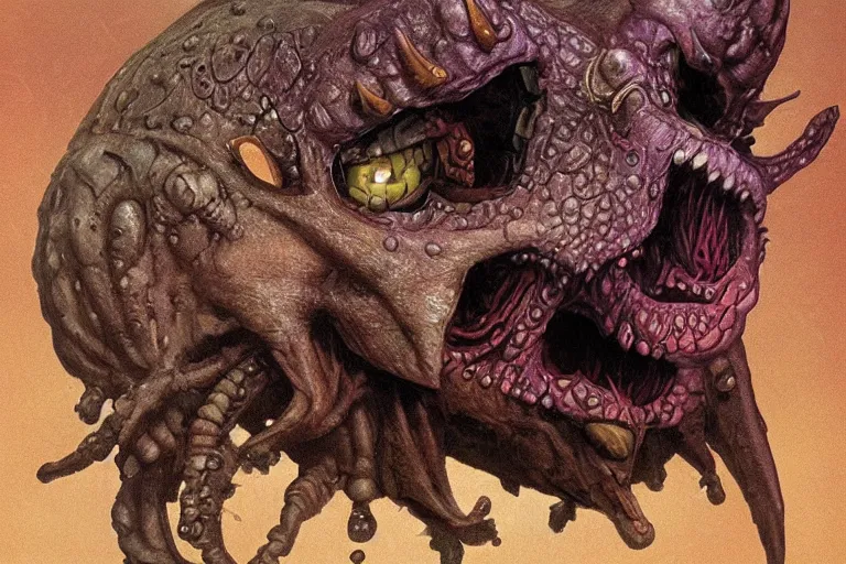 Image similar to a dangerous beholder from dungeons and dragons, by greg rutowski, dave seeley, jim burns. photorealistic