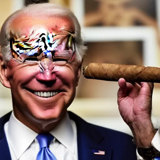 Image similar to a photo of joe biden with a cigar on his mouth