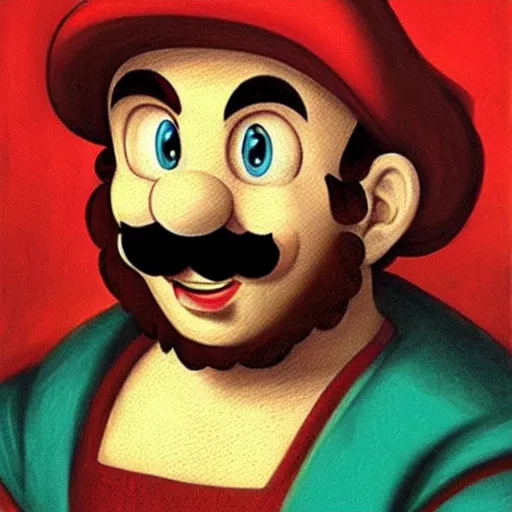 Image similar to a portrait of super - mario!!!!!! painting by da vinci ( ( ( ( mona lisa ) ) ) )