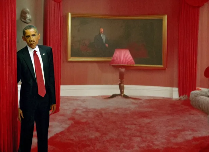 Image similar to Barack Obama in the red Room from Twin Peaks by David lynch