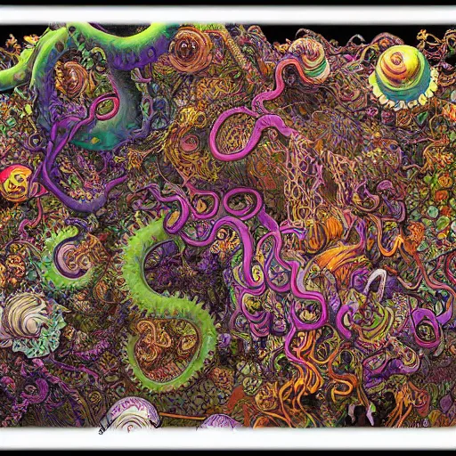 Prompt: psychedelic deepdream maximalist splashing eldritch tentacle tendril octopus nightmare hyperviolent deepdream maximalist hyperrealism realistical photo - realistic photography hell hellscape blitzkrieg ww 3 terror horror art victo ngai yoji shinkawa apophasis shintaro kago apophasis hyperrealism alphonse mucha yoji shinkawa apophasis