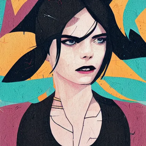 Prompt: Elle Fanning in Aeon Flux picture by Sachin Teng, asymmetrical, dark vibes, Realistic Painting , Organic painting, Matte Painting, geometric shapes, hard edges, graffiti, street art:2 by Sachin Teng:4