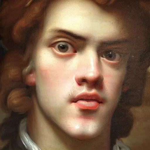 Image similar to A 17th century Baroque Painting of Maxmoefoe, grainy, realistic, hyperrealistic, very realistic, very very realistic, highly detailed, very detailed, extremely detailed, detailed, digital art, trending on artstation, detailed face, very detailed face, very detailed face, realism, HD Quality, 8k resolution, intricate details, body and head in frame, painting, oil painting, trending on deviantart, Baroque Painting