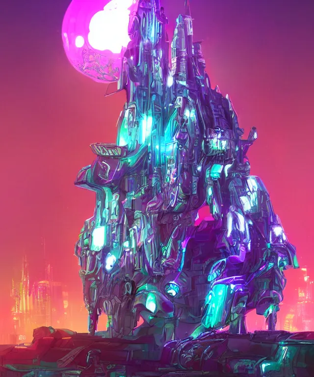 Image similar to majestic cyborg princess, futuristic castle, cyberpunk, neon lights, metal throne