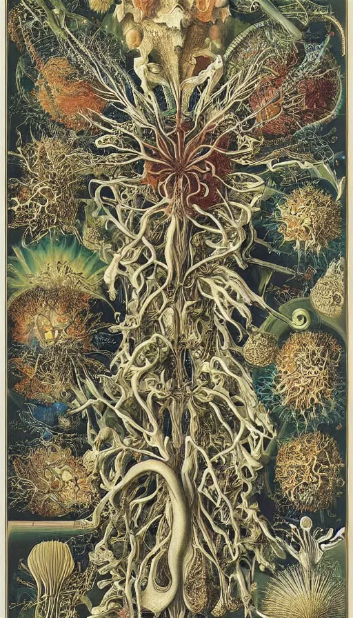 Prompt: life and death mixing together, by ernst haeckel