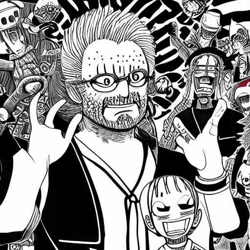 Image similar to beppe grillo in one piece, manga, highly detailed, digital art eichiro oda style, line art