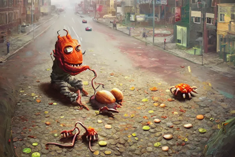 Image similar to anthropomorphic raw onion monster eating tony abbott on the campaign trail, painted by paul youll and marc simonetti, trending on artstation, dramatic lighting isometric view street art, crayon art, tilt - shift, final, remodernism