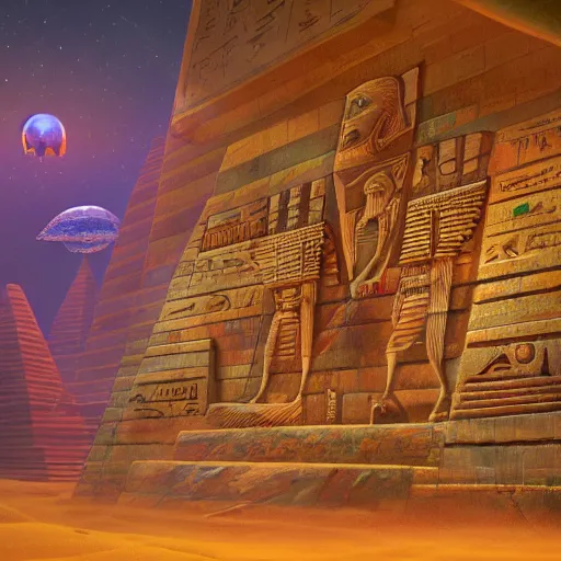 Image similar to mummy sarcophagus, pyramid interiors, wall craved with egypt art, bioluminescence, commit, treasure, vegetation, colorful, rim light, highly detailed, digital painting, concept art, smooth, sharp focus, pleasing aesthetics, josan gonzalez, michael dante dimartino, simon stalenhag, octane render, disney pixar, 4 k