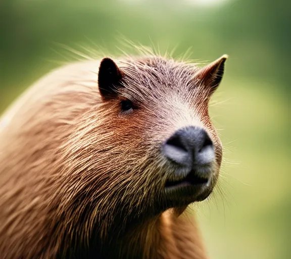 Image similar to a portrait of capybara with a mushroom cap growing on its head by luis royo. intricate. lifelike. soft light. sony a 7 r iv 5 5 mm. cinematic post - processing