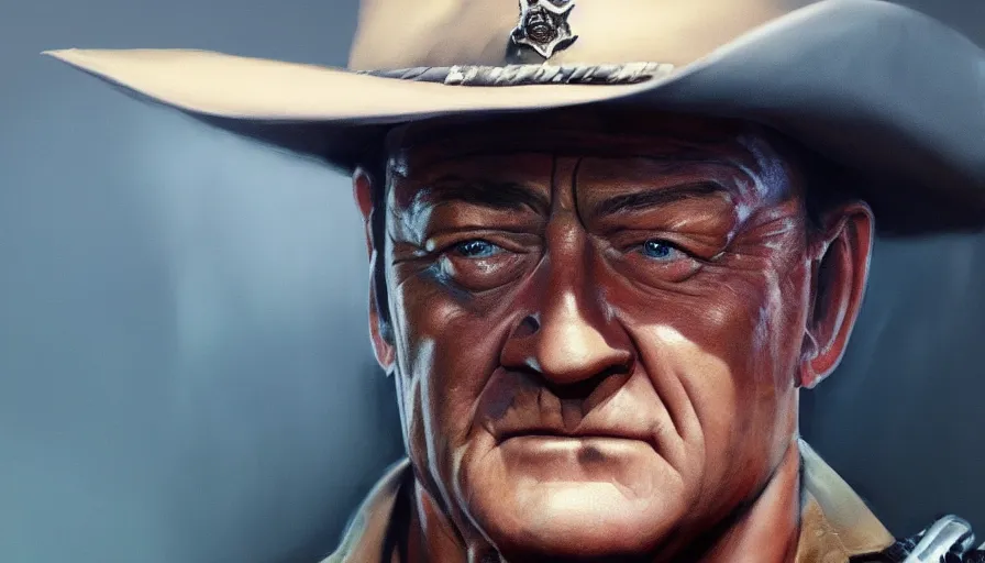 Prompt: John Wayne is a cop, hyperdetailed, artstation, cgsociety, 8k