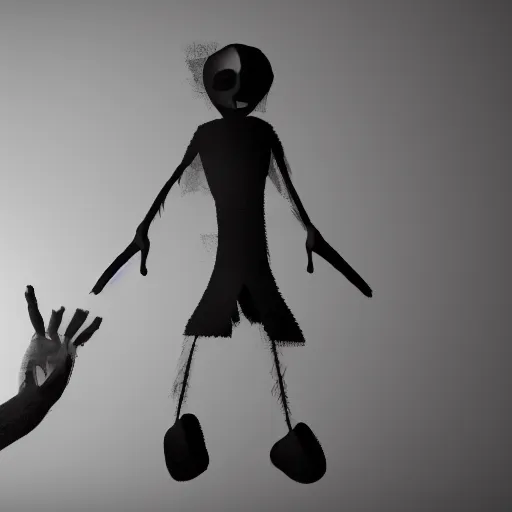 Prompt: shadow of a puppet being held up with strings, depth field, unreal engine, 4k concept art and hyper realism