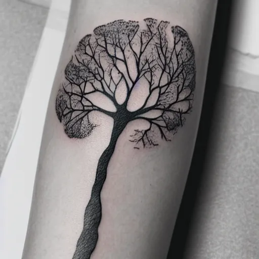 Prompt: a detailed tattoo outline of a woman who looks like a tree, 4k, illustration, sharp focus
