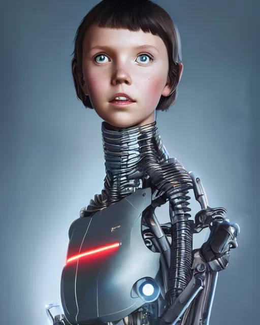 Prompt: weta disney pixar movie still full body portrait photo of millie bobby brown as a sad cyborg girl by weta, wlop, ilya kuvshinov, rossdraws, artgerm, anime, liosh, mucha