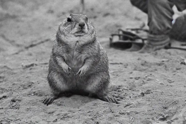 Prompt: obese prairie dog in ww 2