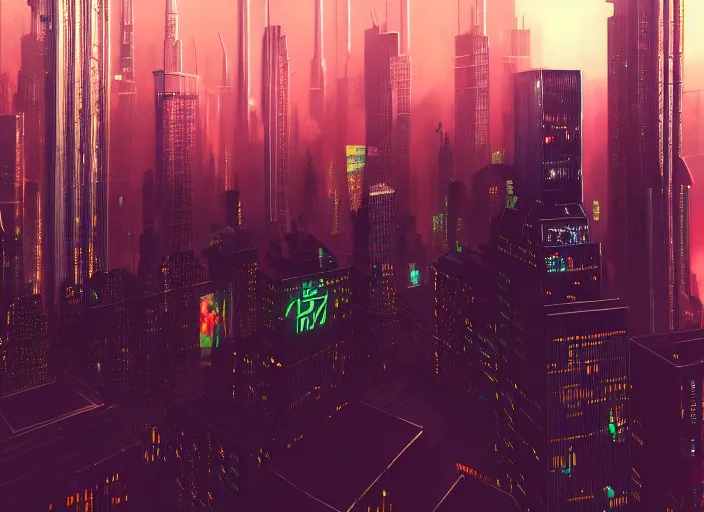 Image similar to cyberpunk scifi scene of new york skyline at night, drones flying, artstation, matt painting, very detailed, maximalism, ambient occlusion, volumetric light, atmospheric haze, unreal engine, hyper realism, realistic shading, cinematic composition, realistic render, octane render, detailed textures, photorealistic, wide shot