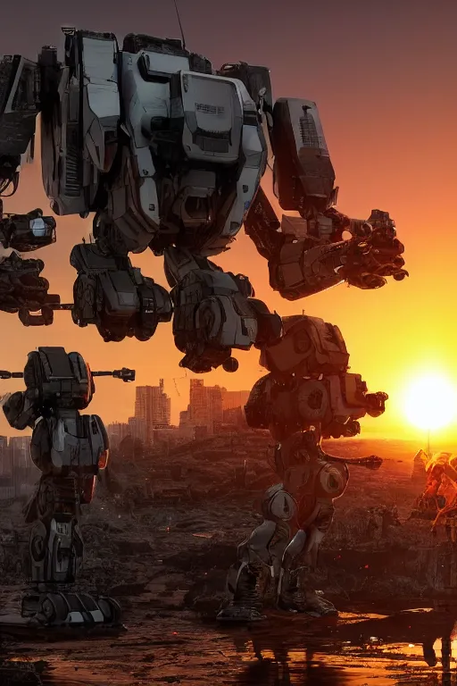 Prompt: A real photo of a Mechwarrior, a sunset in the distance, by Josan Gonzalez, Yoji Shinkawa and Geof Darrow, highly detailed, Unreal Engine Render, neon lights on the robot, 3D, 8k wallpaper, uplight