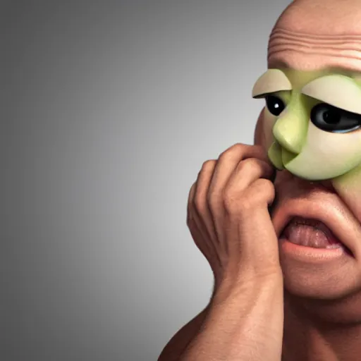 Image similar to man with onion face crying big tears 3 d render