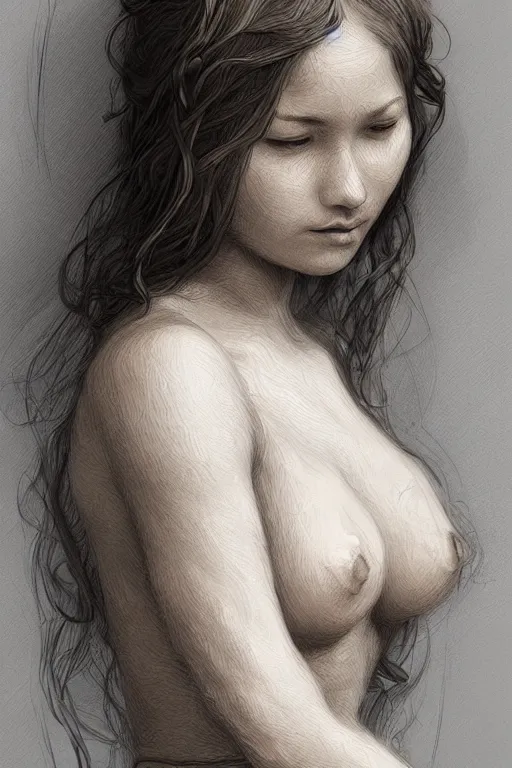 Prompt: beautiful natural coy cottagecore peasant maiden master life drawing, intricate, elegant, highly detailed, digital painting, artstation, concept art, smooth, sharp focus, illustration, art wlop