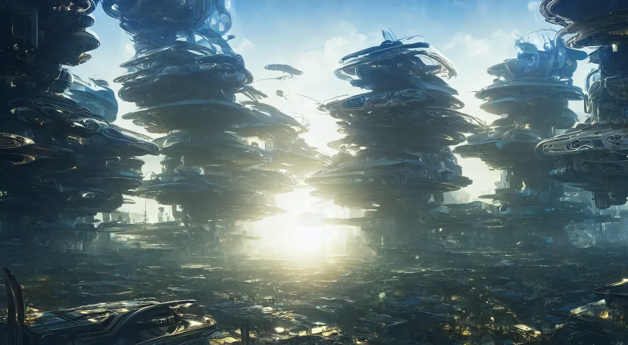 Image similar to futuristic solarpunk city with happy people and animals living in high - tech harmony with nature, late afternoon light, wispy clouds in a blue sky, unreal engine, intricate, highly detailed, elegant, trending on artstation, sharp focus, cinematic lighting, by frank lloyd wright and greg rutkowski and ruan jia