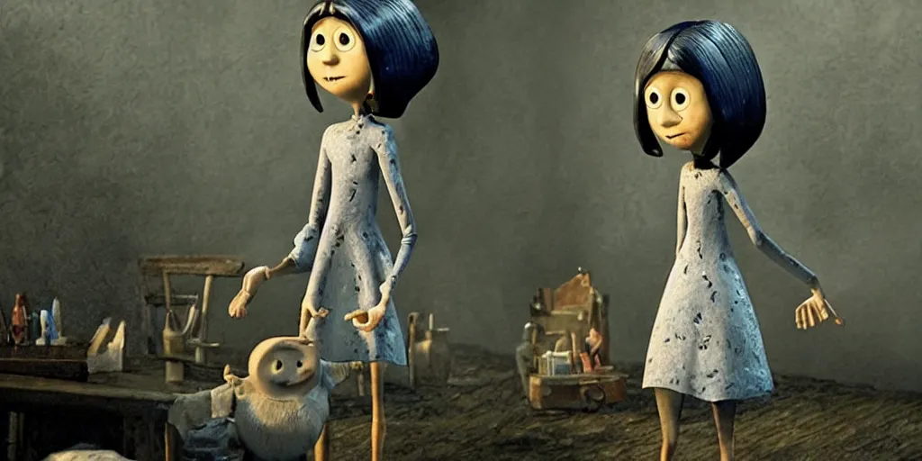 Image similar to the'other mother'from'coraline ', full body, pose, stop frame animation, full figured, detailed, realistic, neil gainman,