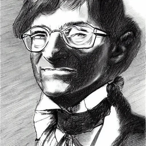 Prompt: Bill gates crossdressing in victorian gown, drawn in the style of yoji shinkawa, extremely detailed, detailed and realistic face