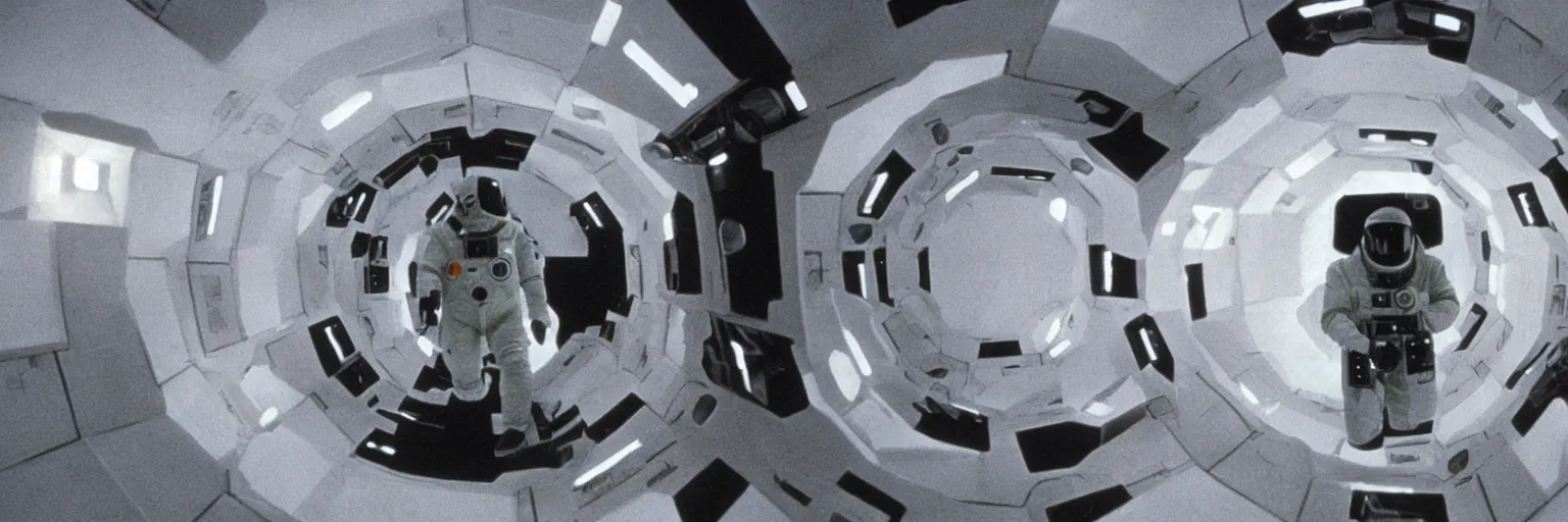 Image similar to a scene from 2001: A Space Odyssey by Stanley Kubrick