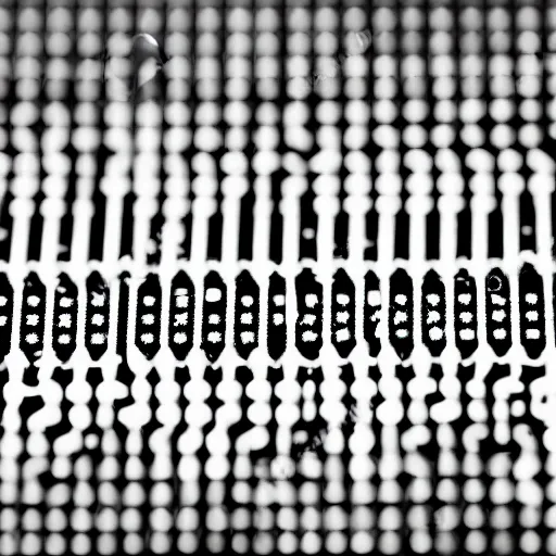 Prompt: electrons fighting on the surface of a microchip, ultra close up view, black and white