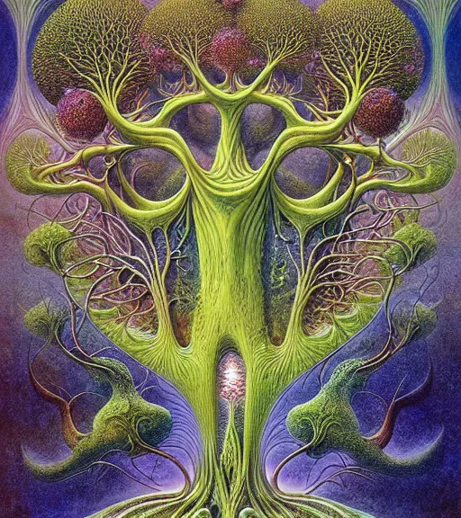 Image similar to tree of life by roger dean and andrew ferez, art forms of nature by ernst haeckel, divine chaos engine, symbolist, visionary, art nouveau, botanical fractal structures, organic, detailed, realistic, surreality