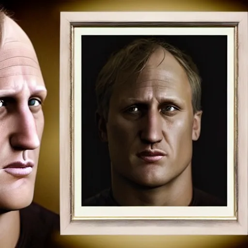 Prompt: hyperrealistic mixed media image of cross eyed slack jawed woody harrelson, stunning 3 d render inspired art by istvan sandorfi and greg rutkowski, perfect facial symmetry, realistic, highly detailed attributes and atmosphere, dim volumetric cinematic lighting, 8 k octane extremely hyper - detailed render, post - processing, masterpiece,
