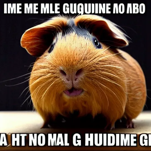 Image similar to a meme image of a guinea pig with text saying hello i'm a guinea pig