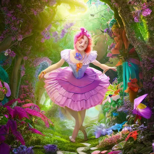 Image similar to alice in wonderland, art nouveau, by rachel ruysch and lisa frank, 8 k, sharp focus, octane render