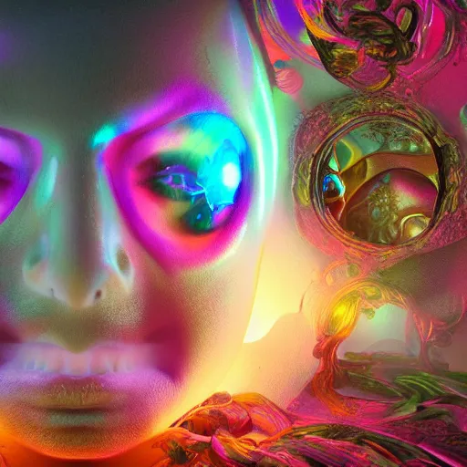 Image similar to hallucionational imaginery spirits by pablo amaringo, psychedelic, beautiful, imaginative, octane render