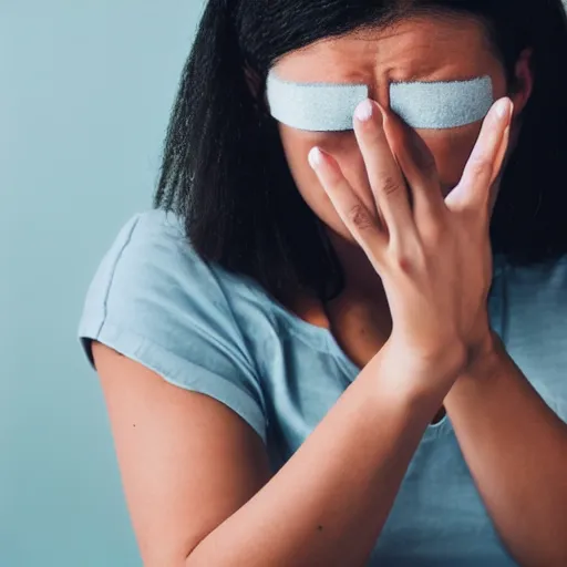 Prompt: photo of a woman using sandpaper to rub her eyes, sharp focus