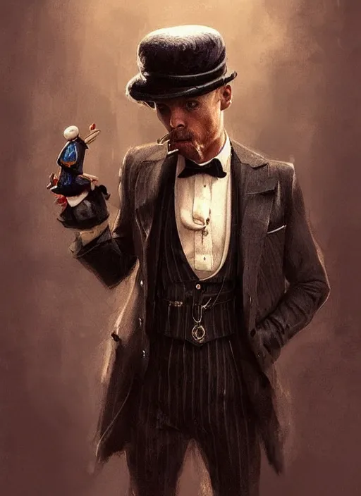 Image similar to mickey mouse wearing a peaky blinders outfit, elegant, digital painting, concept art, smooth, sharp focus, illustration, from peaky blinders by ruan jia and mandy jurgens and artgerm and william - adolphe bouguerea