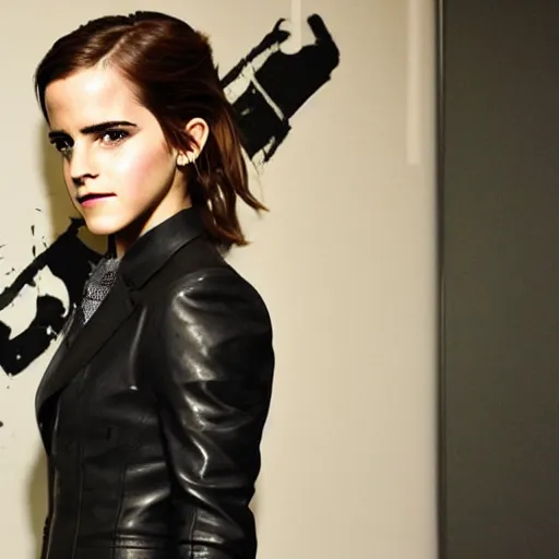 Image similar to Emma Watson in a black leather suit by Yoji Shinkawa