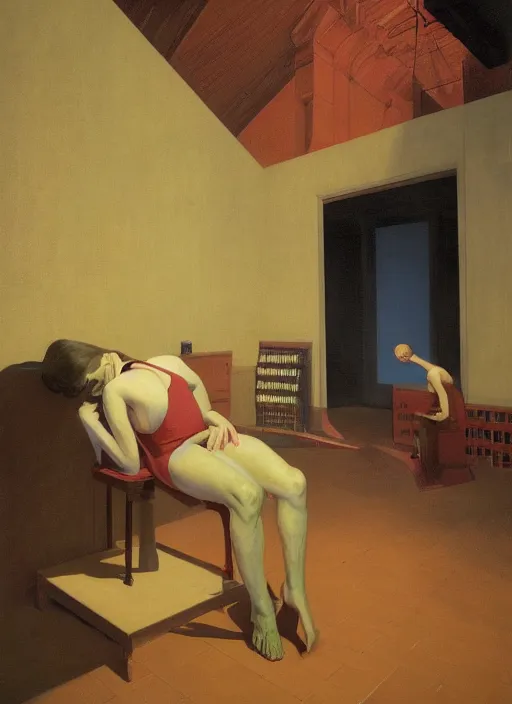 Image similar to the disinvention of time, liberation, by edward hopper and james gilleard, zdzislaw beksinski, open ceiling, highly detailed, black people, painted by francis bacon, painted by james gilleard, surrealism, airbrush, ilya kuvshinov, wlop, stanley artgerm, very coherent, art by takato yamamoto and james jean