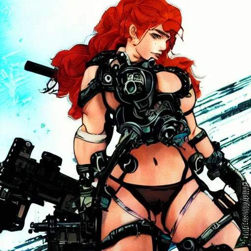Image similar to chubby beautiful redhead nerd with thick eyebrows, yoji shinkawa