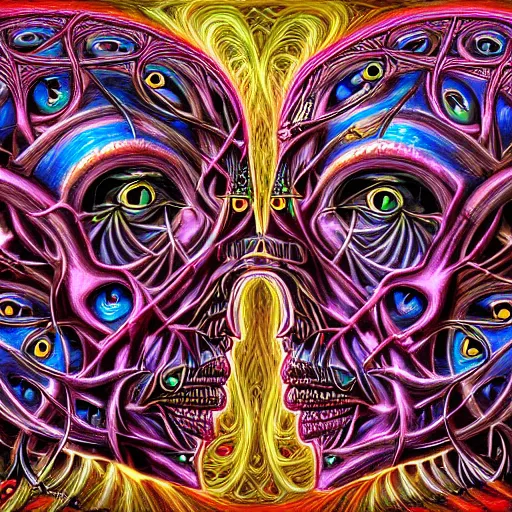 Image similar to medieval fantasy heart broken in two pieces, by alex grey, TOOL band art, psychedelic, fractals, detailed, 8K