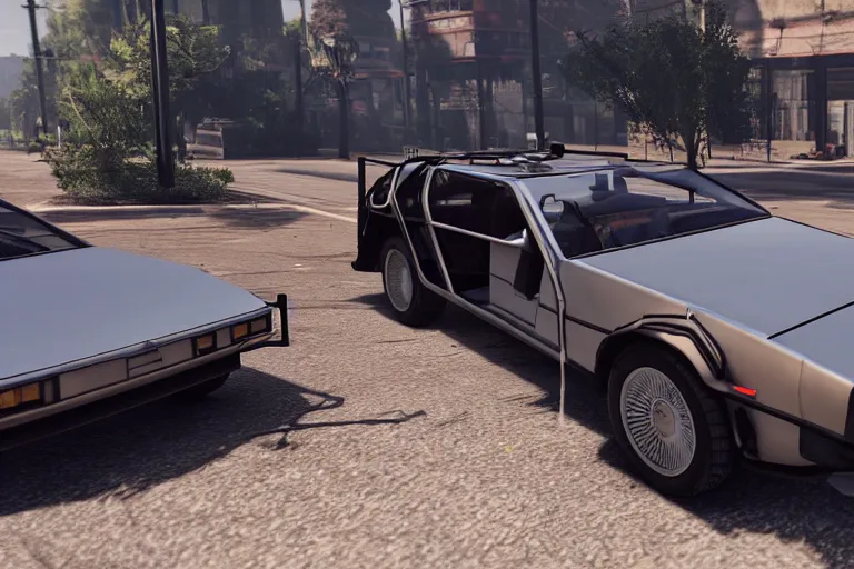 Prompt: 1 9 2 2 delorean by grand theft auto v, by red dead redemption 2