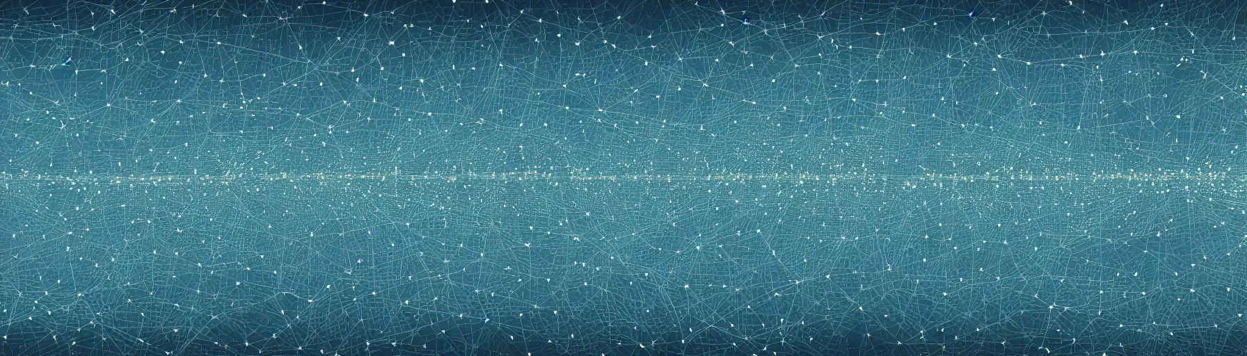 Image similar to a high-resolution data visualization in the shape of a city skyline, clusters and constellations of fragmented connections in the pattern of an audio waveform