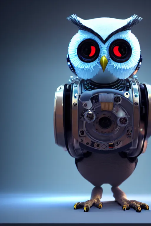 Image similar to high quality 3 d render very cute cyborg owl! with boombox!, cyberpunk highly detailed, unreal engine cinematic smooth, in the style of blade runner & detective pikachu, hannah yata charlie immer, moody light, low angle, uhd 8 k, sharp focus