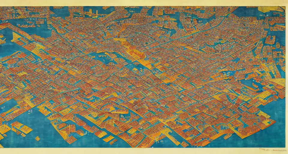 Image similar to 3 d isometric information map of a city island. time series charts, pie plots and other modern dashboards. diego rivera, egon schiele, ( ukiyo - e influence ). hyperdetailed.