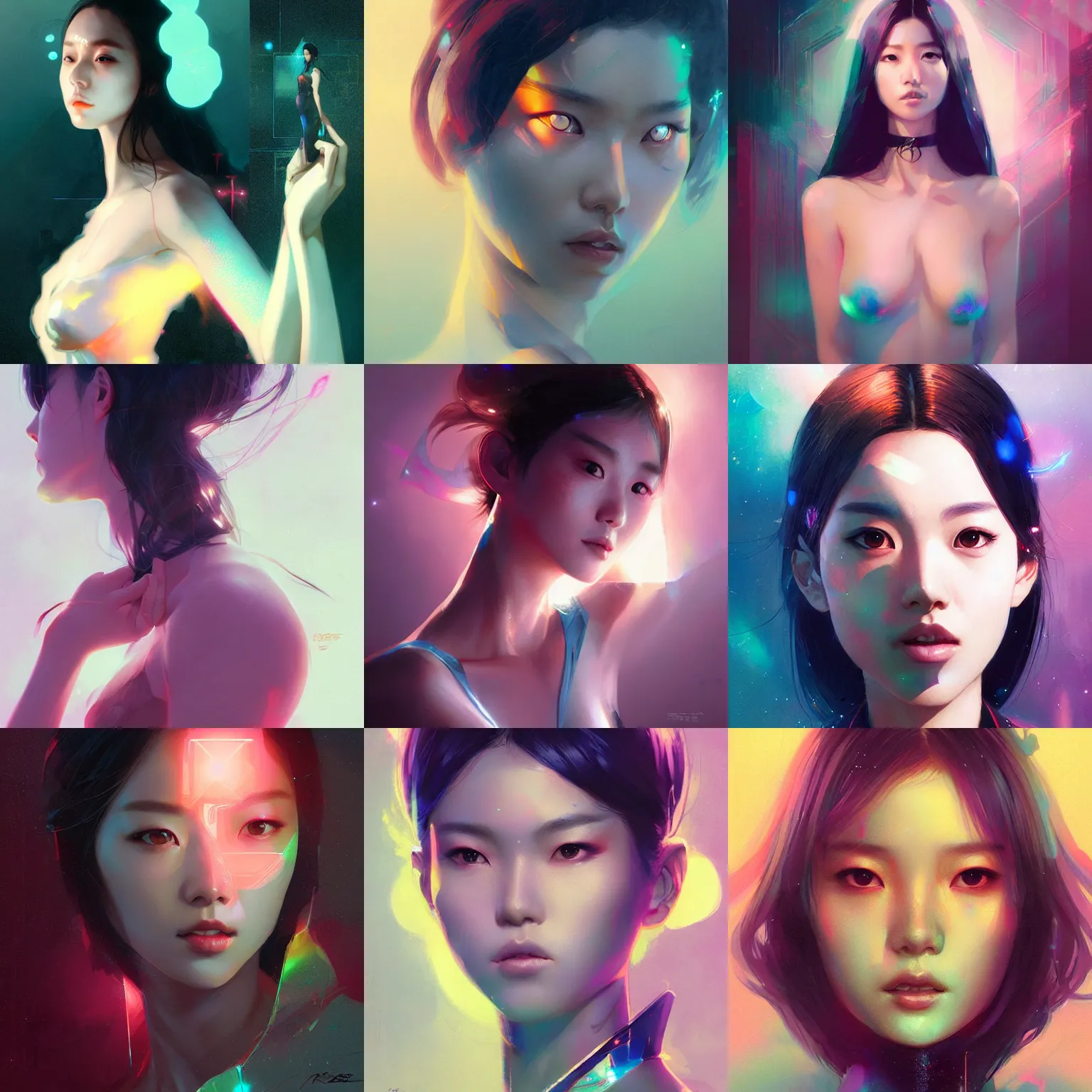 Prompt: holographic lee jin - eun by greg rutkowski, artgerm, ross tran, conrad roset, takato yomamoto, rule of thirds, seductive look, beautiful