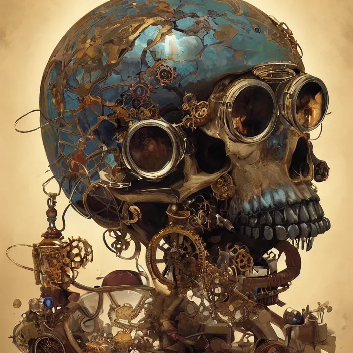 Prompt: a beautiful painting of a steampunk glass skull by sergey kolesov and vania zouravliov and pascal blanche and rhads. in style of colorful comic noir illustration, symmetry, sci fi, hyper detailed. octane render. trending on artstation