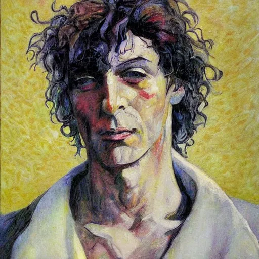 Prompt: comic sandman by Neil Gaiman, by Mikhail Vrubel, oil painting, art gallery, art museum, small details, whole-length