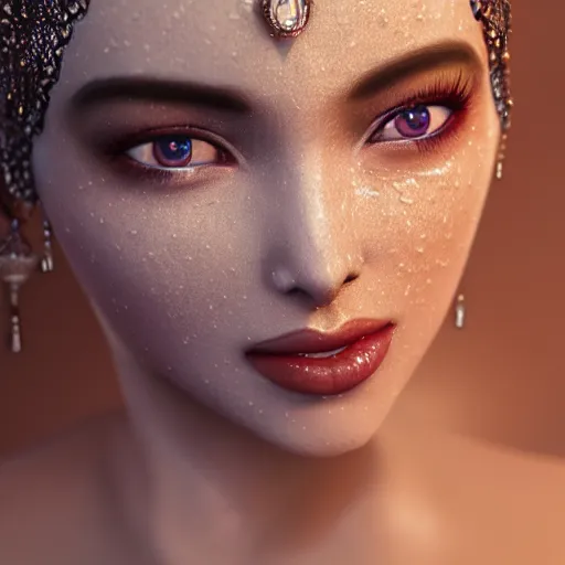 Prompt: portrait of wonderful princess of diamonds with fair skin, ornate 8 k gorgeous intricate detailed, white accent lighting, dramatic cinematic light, award winning photography, octane render