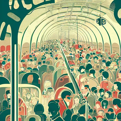 Prompt: parisian subway life, illustration by victo ngai, studio muti, malika favre