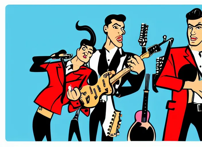 Image similar to rockabilly band in the style of archer cartoon, 1950s