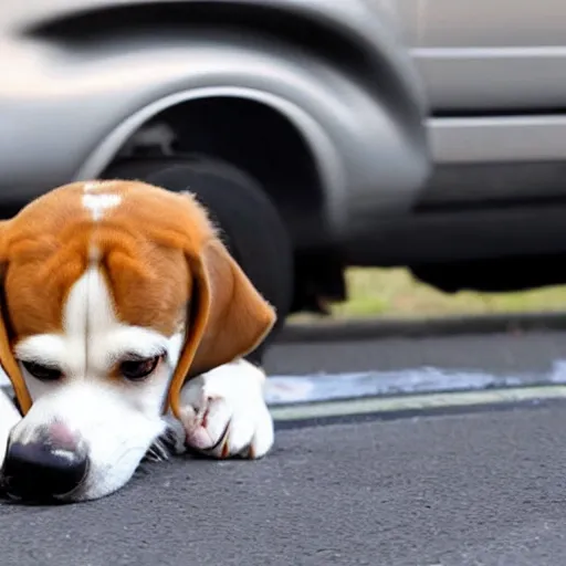 Image similar to beagle dog getting ran over by a car